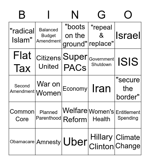 GOP Debate Bingo Card