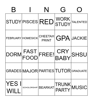 Jackie's Trunk Party Bingo Card