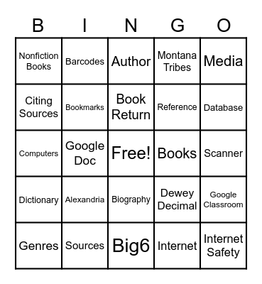 Library Vocabulary Bingo Card