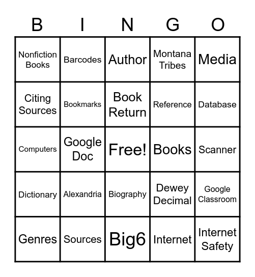 Library Vocabulary Bingo Card