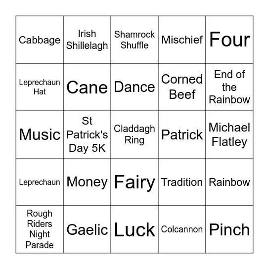 St. Patrick's Day Bingo Card