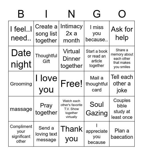 Couple's Bingo Card