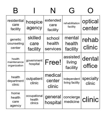 Health Care System Bingo Card