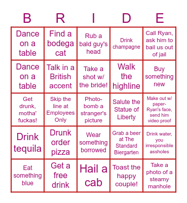 Caitlin's Bachelorette Bingo Card