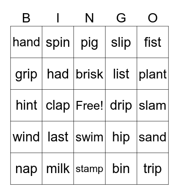 short a and short i Bingo Card