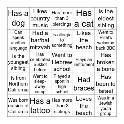 Havdallah BINGO! Bingo Card