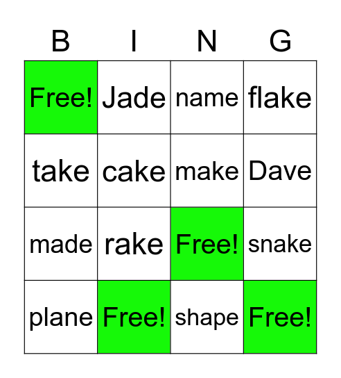 Magic "e" Bingo Card