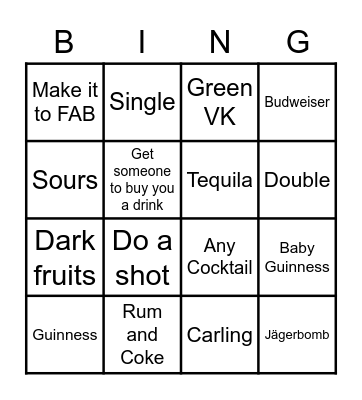 Brum Pub Bingo Card