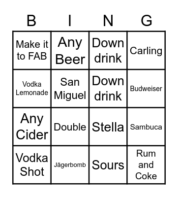 Brum Pub Bingo Card