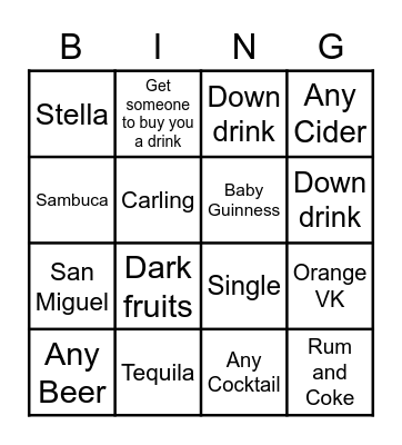 Brum Pub Bingo Card