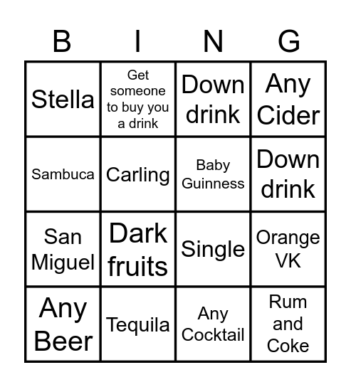 Brum Pub Bingo Card