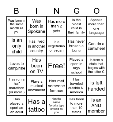 SHMC CN Get To Know You BINGO Card