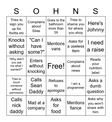 SOHNS Bingo Card