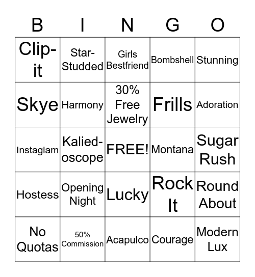 Blingo Bingo Card