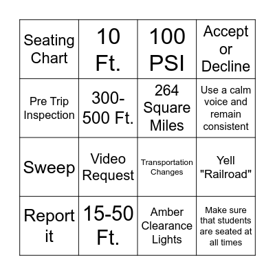 Bus Driver BINGO Card