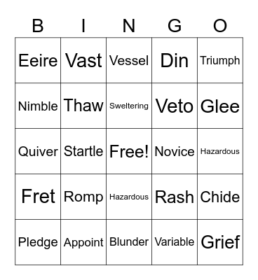 Vocabulary BINGO Card