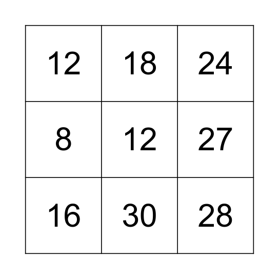 Mnożenie w zakresie 30 Bingo Card