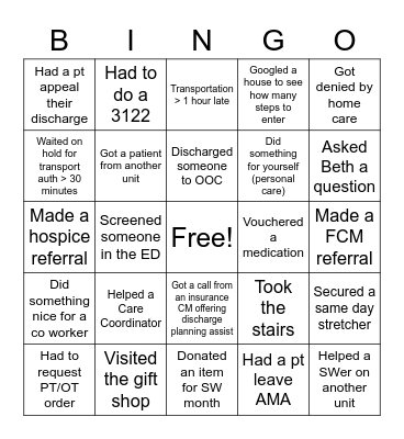 Social Work Bingo Card