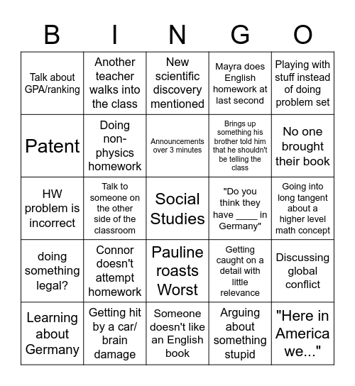 Physics Bingo Card