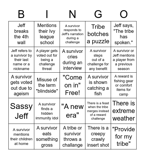 Survivor Bingo Card