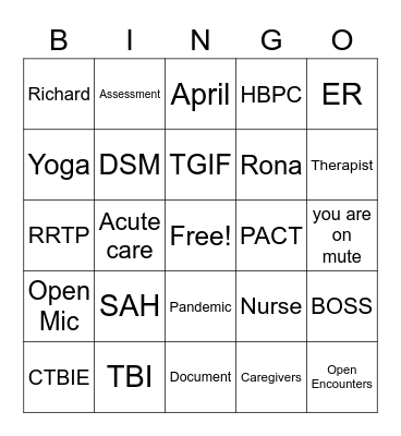 Thursday Meetings Bingo Card