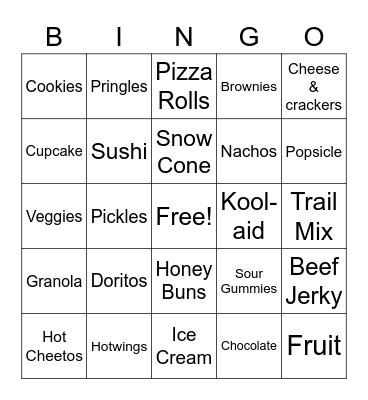 Quarantine Snacks Bingo Card