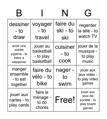 J'aime/ Je n'aime pas Bingo Card