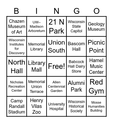 Madison Bingo Card