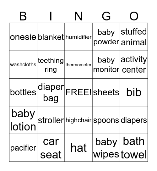 Baby Bingo Card