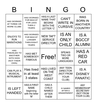 BGCCF Get To Know You Bingo Card