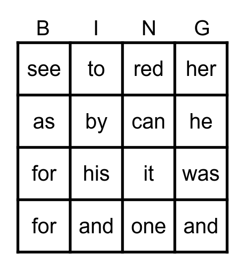3 Letter Sight Words Bingo Card