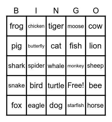 All about ANIMALS Bingo Card