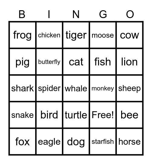 All about ANIMALS Bingo Card