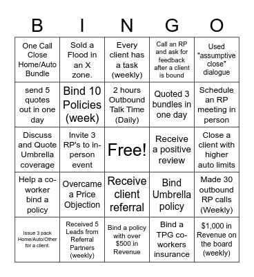 Insurance Sales Bingo! Bingo Card
