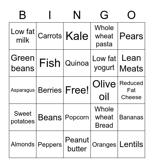 DASH Diet BINGO- Let's have some fun Bingo Card