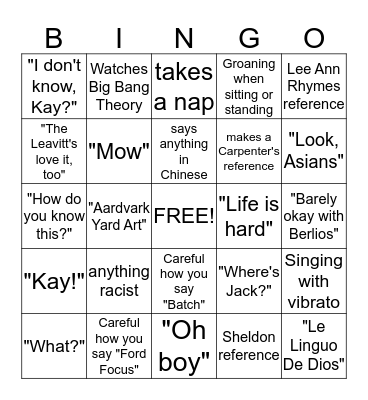 Henry Bingo Card