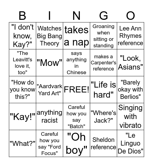 Henry Bingo Card