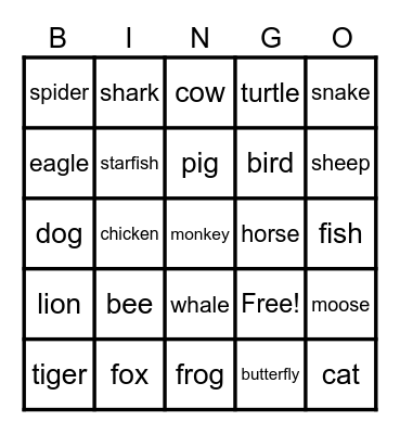 All about ANIMALS Bingo Card