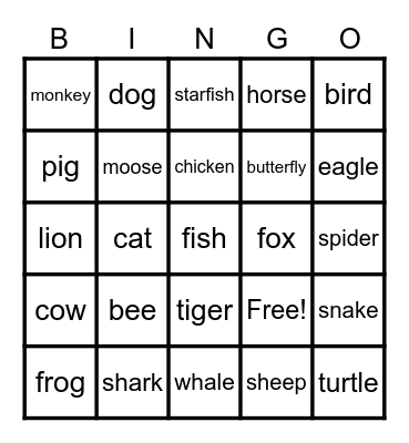 All about ANIMALS Bingo Card