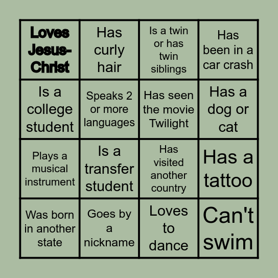 PEOPLE BINGO Card