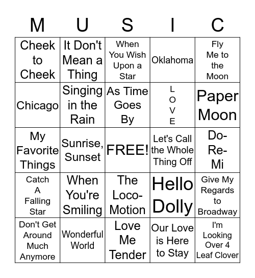 Music Bingo Card