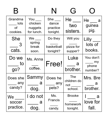 Have vs Has Bingo Card