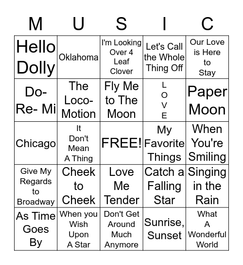 Music Bingo Card