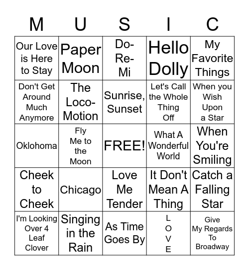 Music Bingo Card
