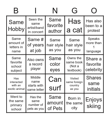 COMMONALITIES BINGO Card