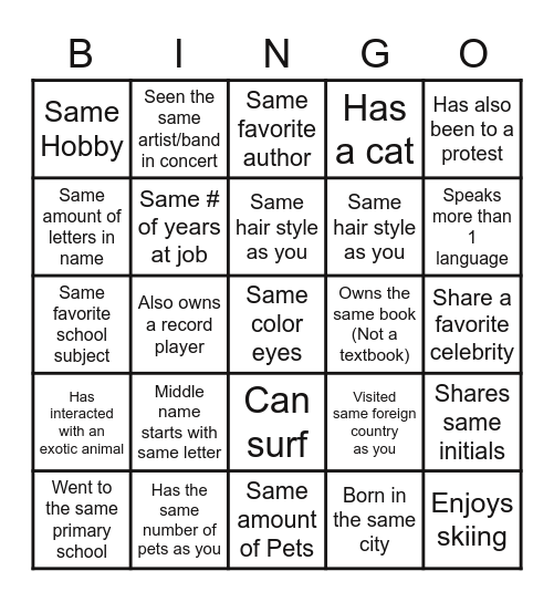 COMMONALITIES BINGO Card