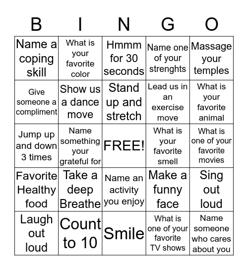 Stress Relief  Bingo Card