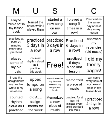 PIANO Bingo Card