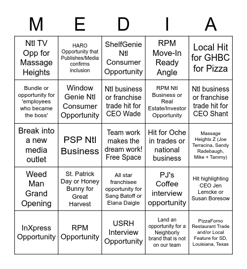 Media 'Master' Challenge Bingo Card