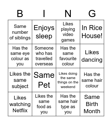 Making Friends Bingo Card